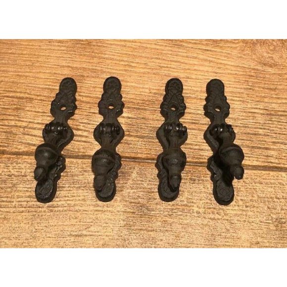 Two (2) Cast Iron Vertical Hinged Cabinet Drawer Pulls Handles Two (2) 0184-0208 - Picture 5 of 9